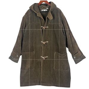 Perry Ellis Chocolate Brown Corduroy Duffle Coat Mens Medium Toggle Button Hood